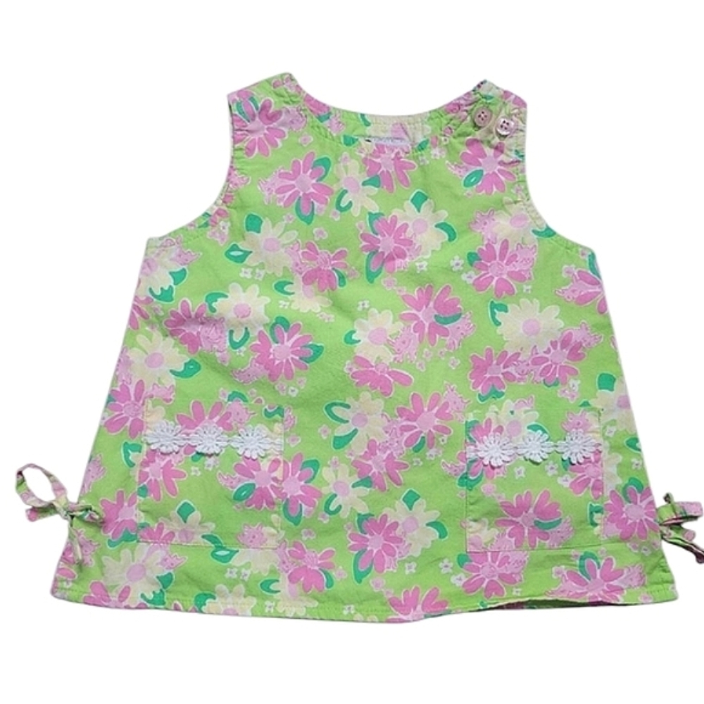 Lilly Pulitzer Green & Pink Floral A-Line Kids Dress